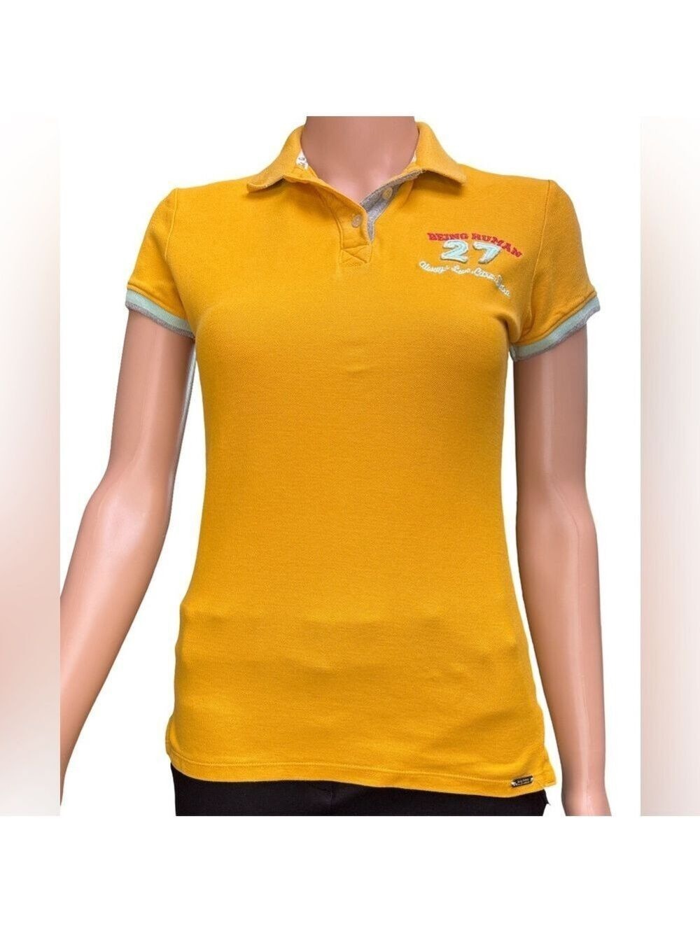 Women's Mustard 3 button placket Cotton short sleeve Polo Shirt XS